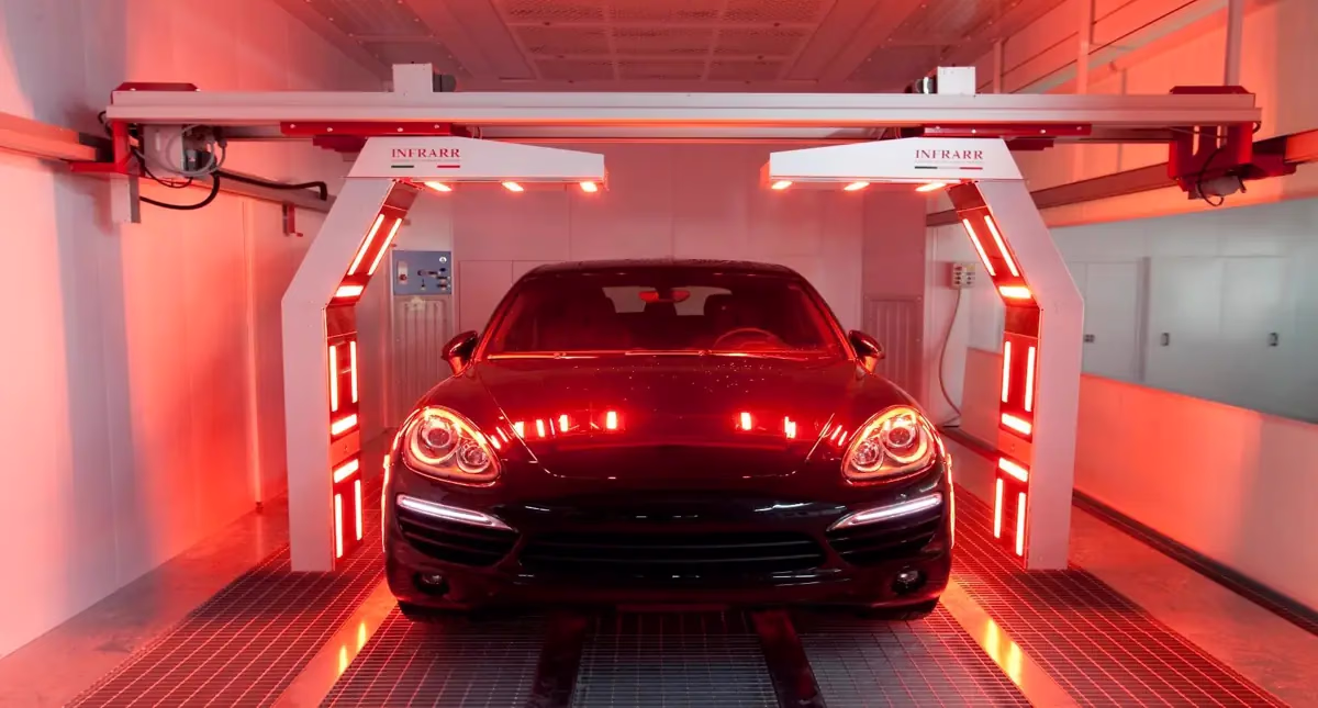 Infrarr infrared arch dryer operating in a spray booth