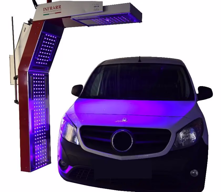 Infrarr UV-A LED semi-arch dryer curing the front of a van