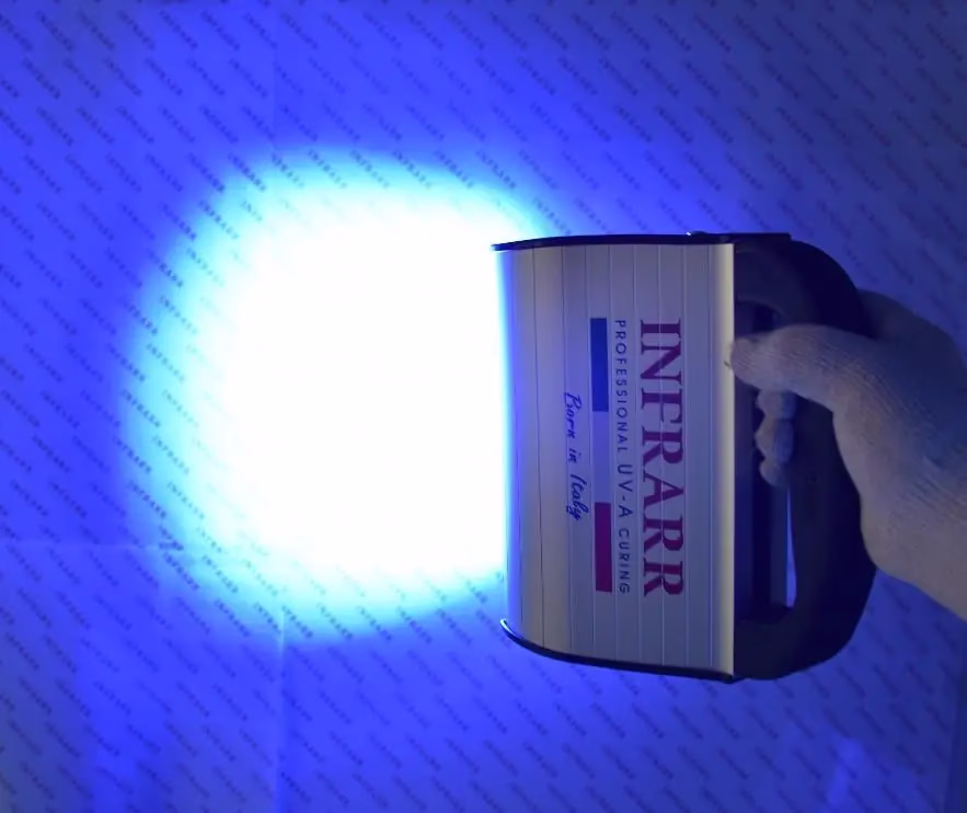Infrarr UV8 hand-held UV-A LED curing lamp in use